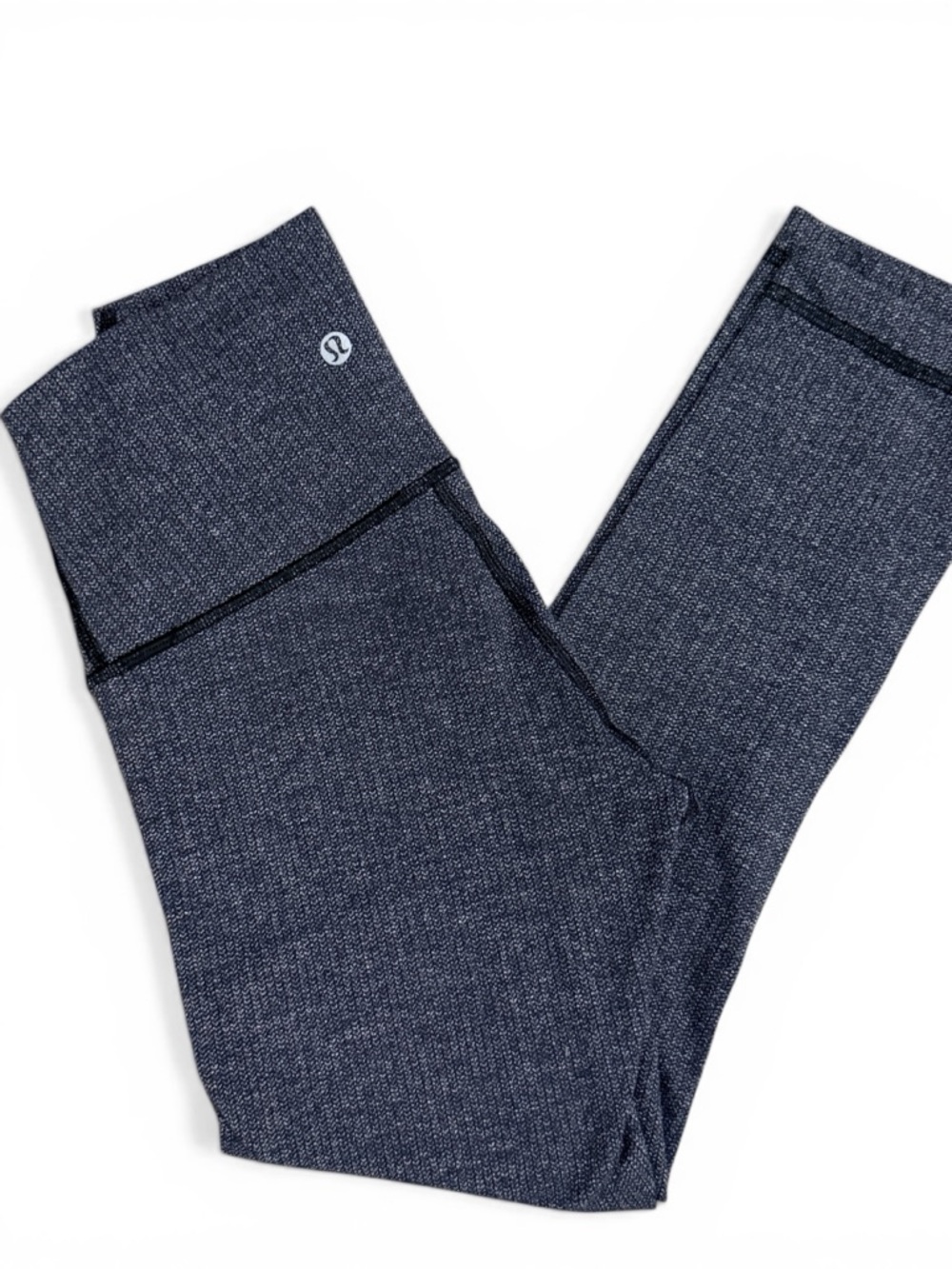 Lululemon Textured Knit High Rise Crop Leggings Blue Size 2 Yoga Gym